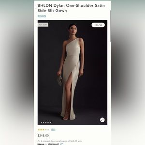 BHLDN Dylan One-Shoulder Satin Side-Slit Gown in champagne